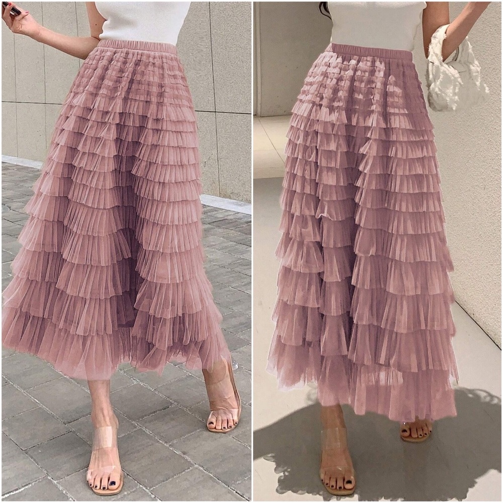 Luxe Mesh Layered Evening Flowy Maxi Skirt - Picture 12 of 13